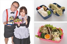 キャラ弁対決に参加したトレンディエンジェルたかし（左）と高柳明音（右）。