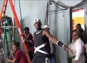 CM撮影中のウサイン・ボルト。