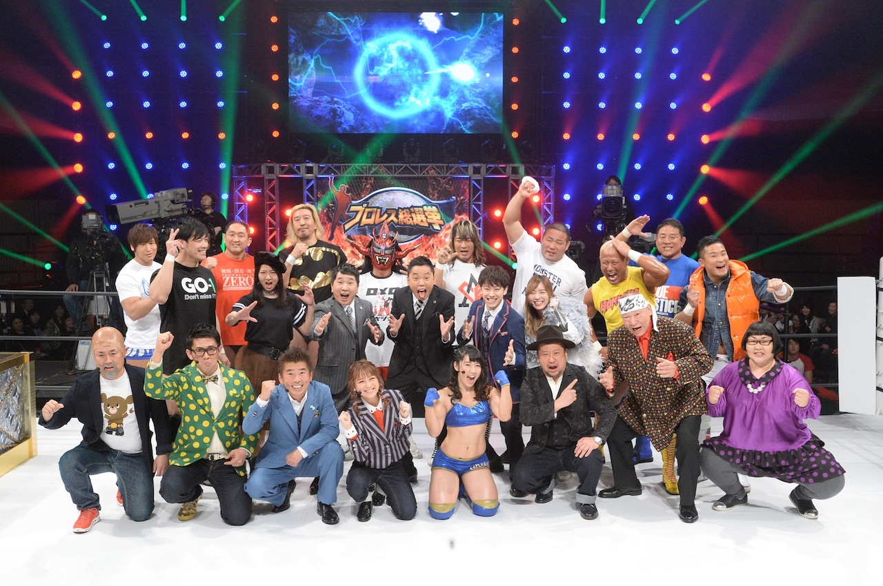 「現役・OBレスラー200人＆ファン1万人がガチで投票！プロレス総選挙」の出演者たち。(c)テレビ朝日
