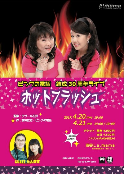 「ピンクの電話 結成30周年ライブ ホットフラッシュ」チラシ