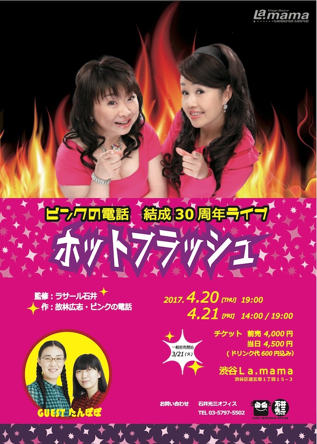 「ピンクの電話 結成30周年ライブ ホットフラッシュ」チラシ