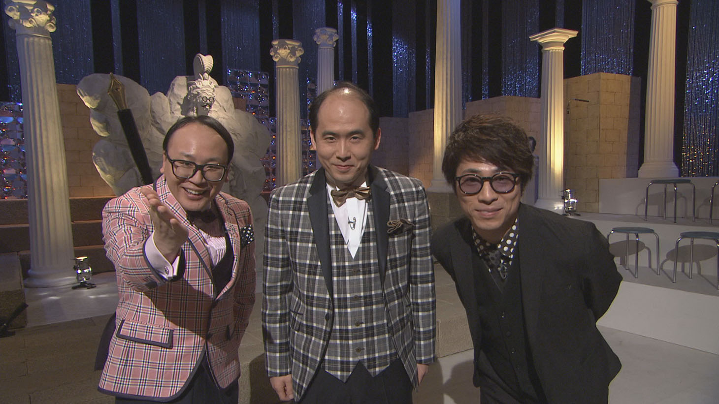 左からトレンディエンジェルたかし、トレンディエンジェル斎藤、ロンドンブーツ1号2号・田村淳。(c)NHK