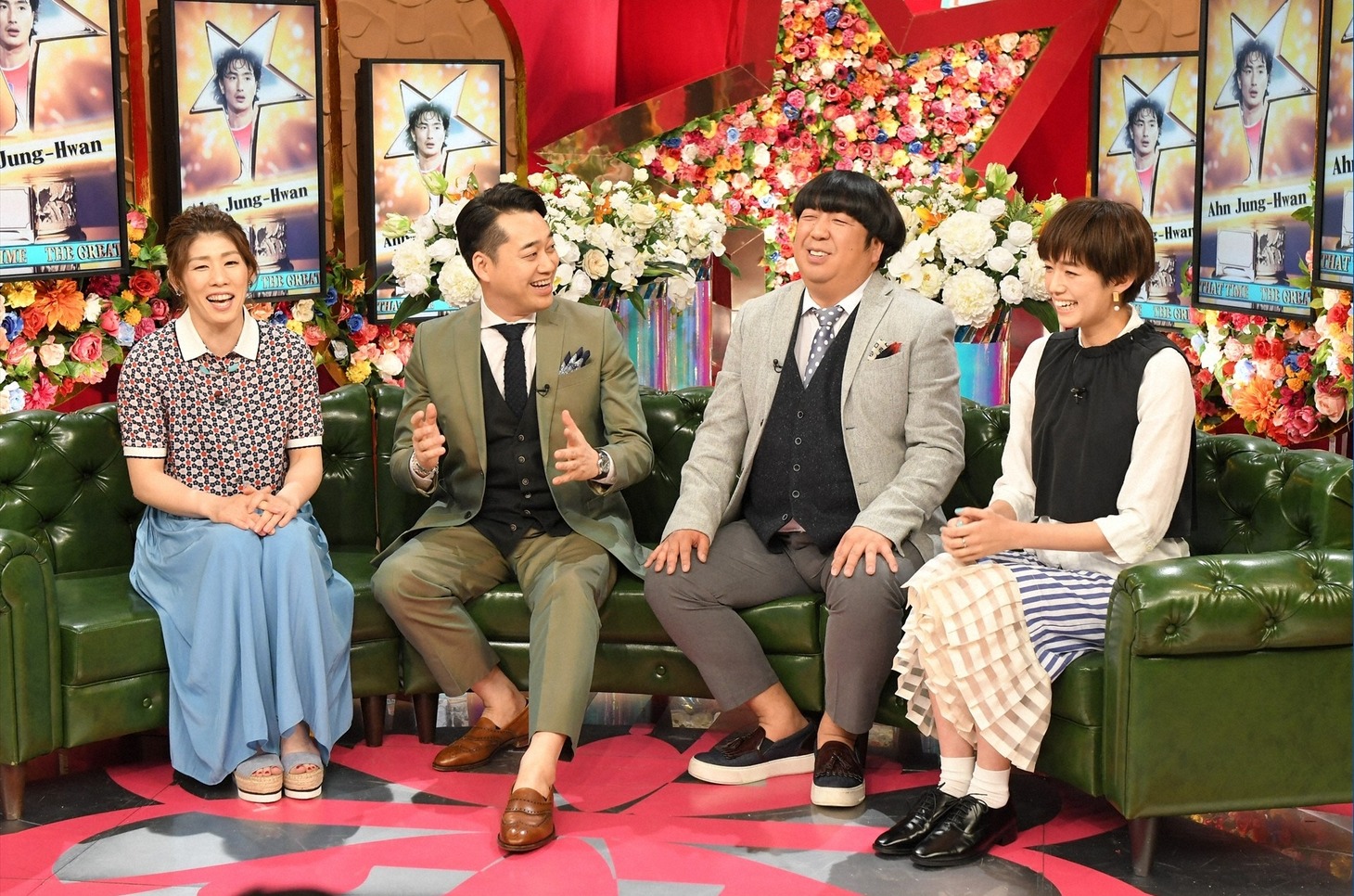 （左から）吉田沙保里、バナナマン、佐藤栞里。(c)TBS
