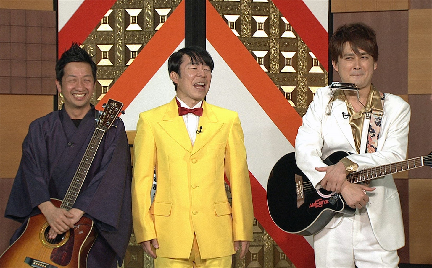 （左から）波田陽区、ダンディ坂野、AMEMIYA。(c)BS朝日