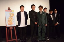 左から光野道夫監督、小出恵介、中尾明慶、尾上寛之、ジミー大西、六角慎司。