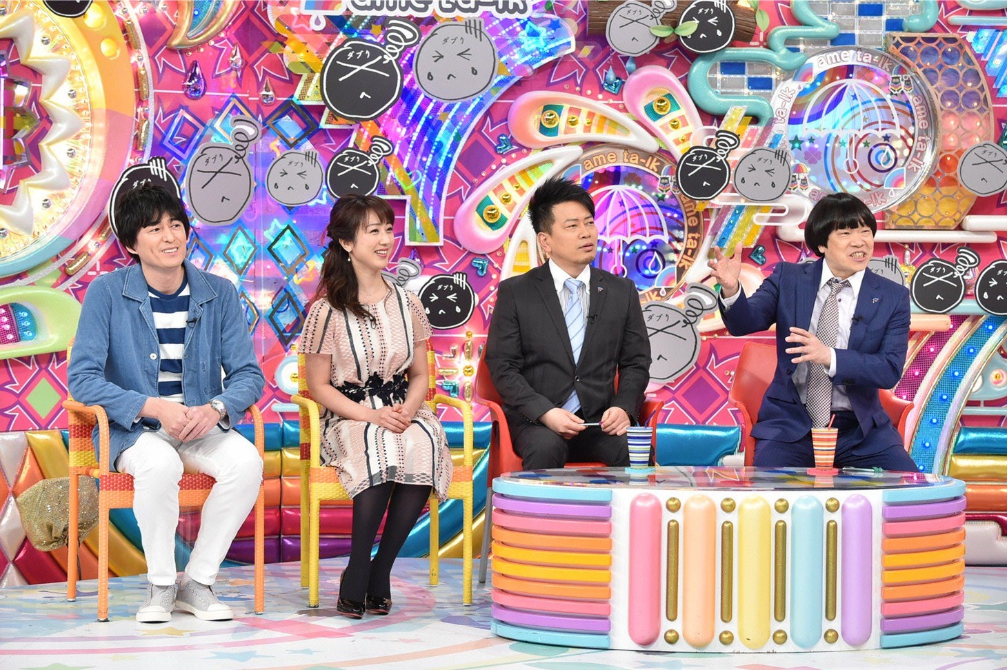 （左から）博多大吉、川田裕美、雨上がり決死隊。(c)テレビ朝日