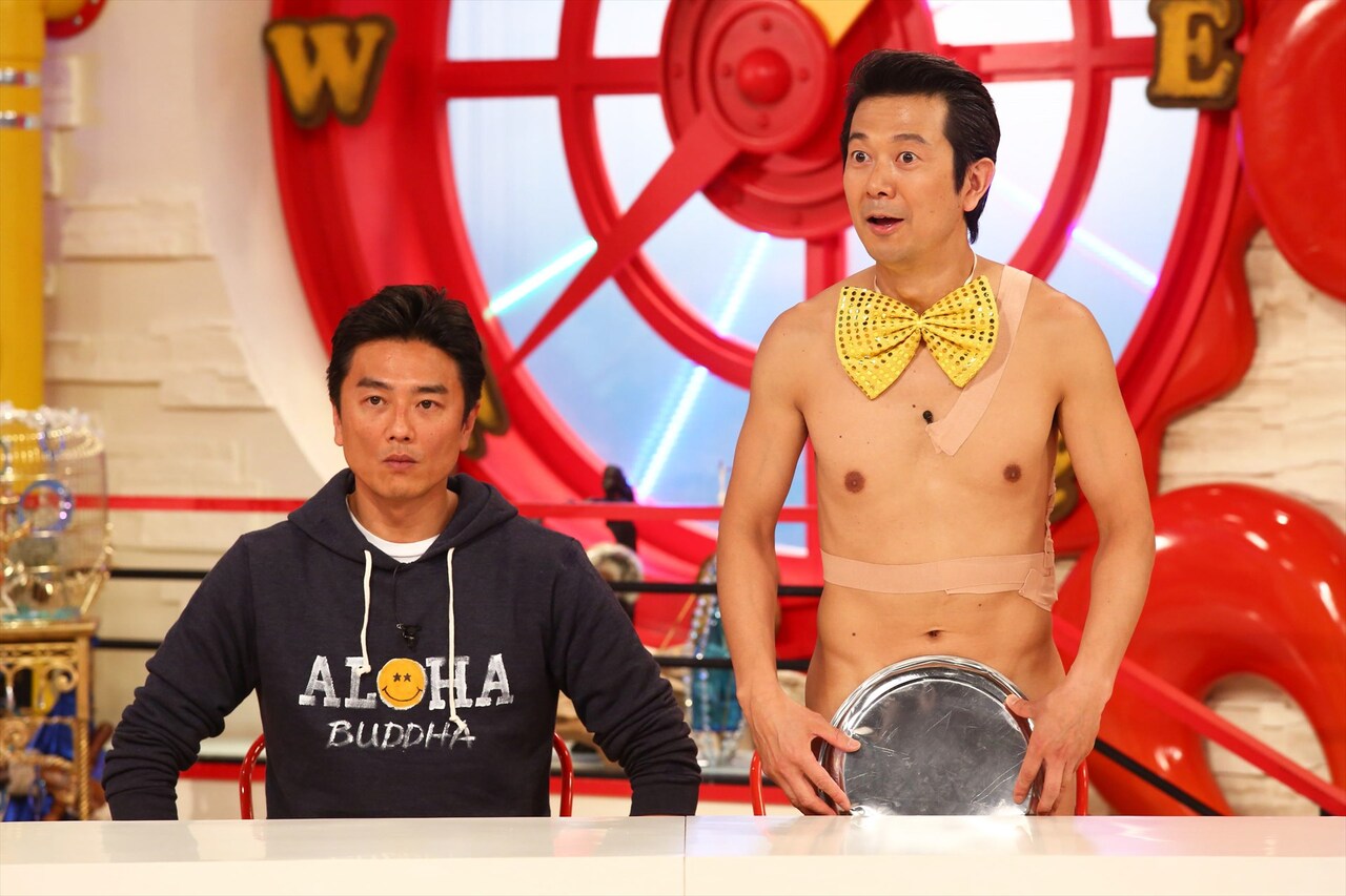 「マルコポロリ！」に出演するアキラ100%と原田龍二（左）。(c)関西テレビ