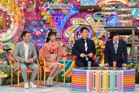 （左から）サバンナ高橋、山本美月、雨上がり決死隊。(c)テレビ朝日