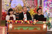 （左から）松尾由美子アナ、ハライチ澤部、天海祐希。(c)テレビ朝日