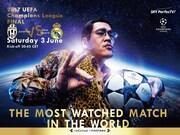「UEFAチャンピオンズリーグ 16/17決勝」PRアンバサダーに就任したピコ太郎のイメージビジュアル（英語バージョン）。