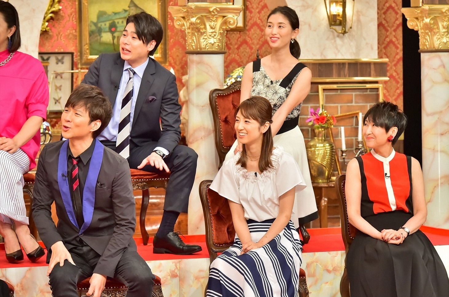 アンジャッシュ渡部（前列左）、平成ノブシコブシ吉村（後列左）ら。