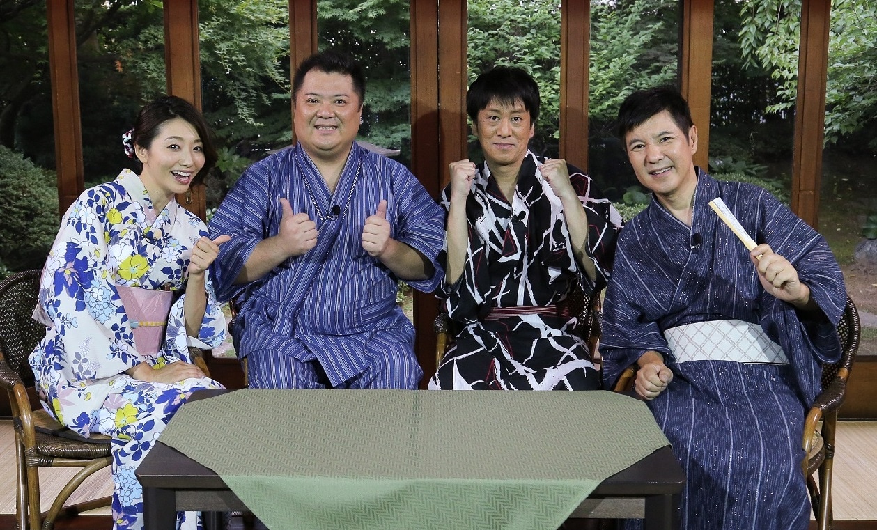 「世界の食材救済ツアー モッタイナイ食堂」に出演するブラックマヨネーズと関根勤（右）、眞鍋かをり（左）。(c)関西テレビ