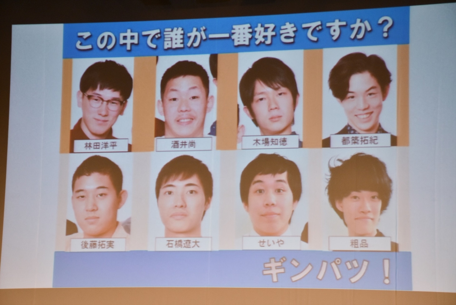 「原宿女子101人に聞きました 誰が一番タイプですか？」コーナーで用いられた8人の顔写真。