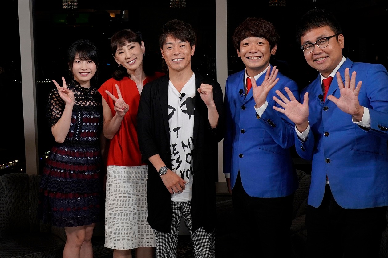 「○○発東京行き」に出演する（左から）横山由依、秋野暢子、陣内智則、銀シャリ。(c)関西テレビ