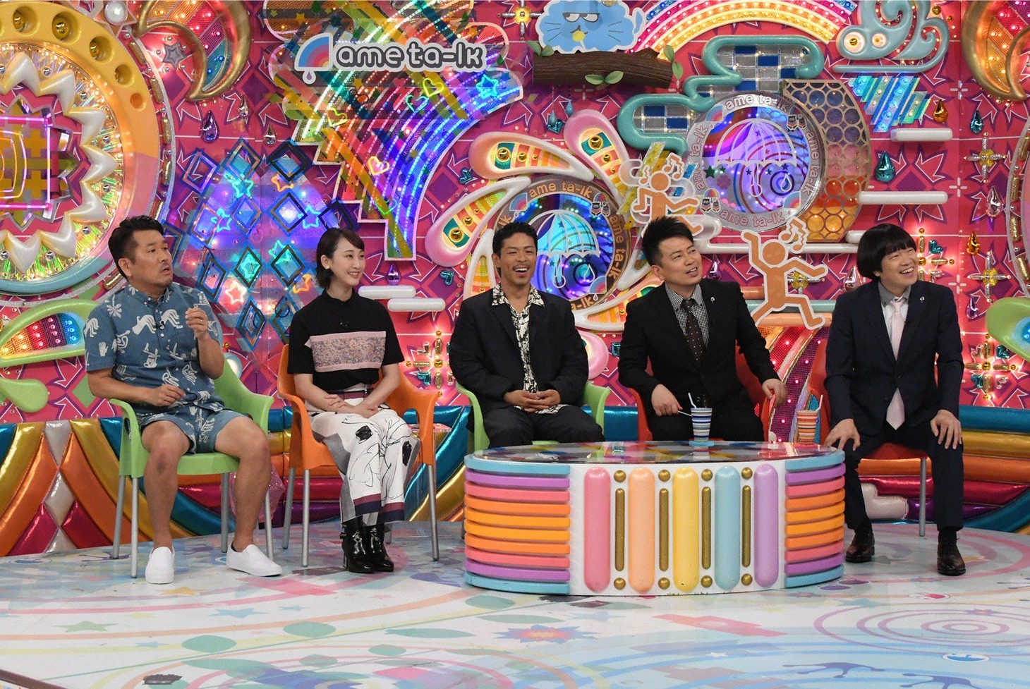（左から）FUJIWARA藤本、松井玲奈、松本利夫、雨上がり決死隊。(c)テレビ朝日