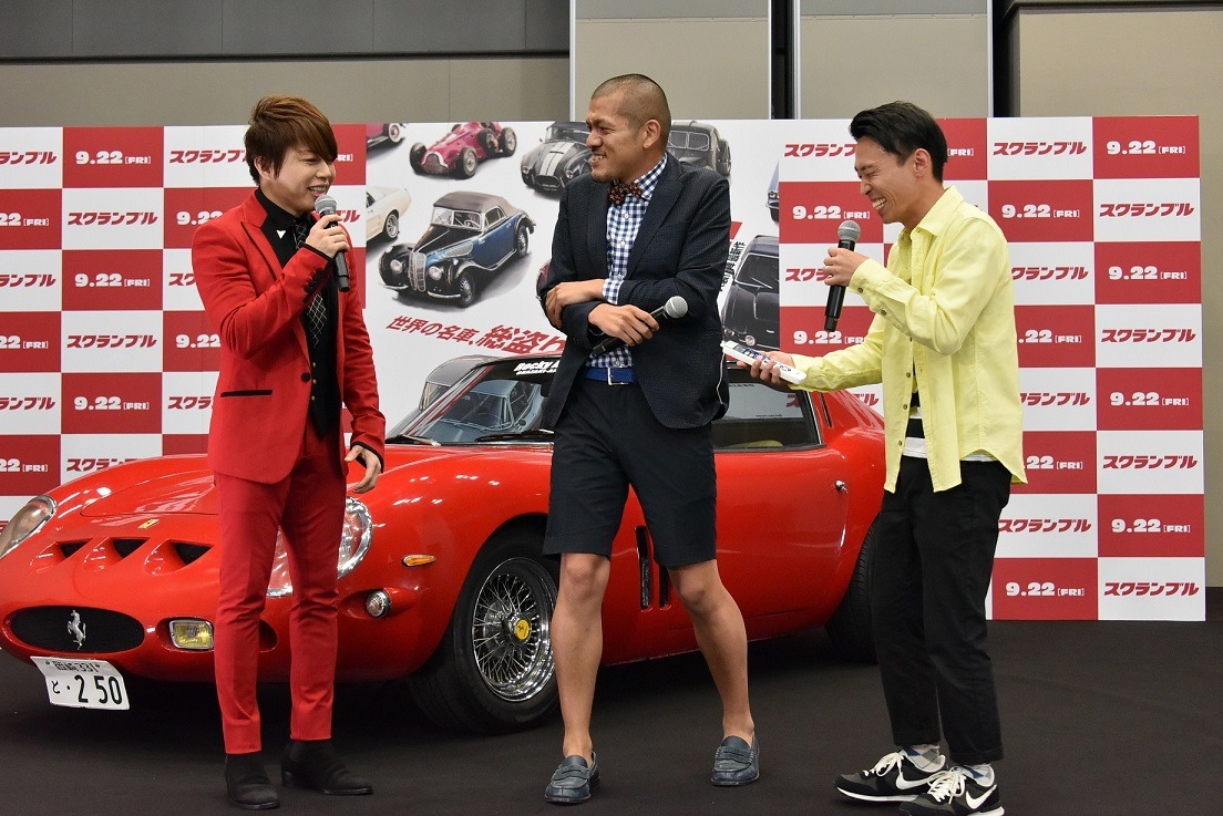 映画「スクランブル」の公開直前イベントに登壇した（左から）西川貴教、カミナリ。