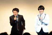 小気味いいジョークを飛ばすリンゴスター高野（左）とラブレターズ溜口（右）。