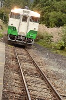 会津柳津駅に到着する只見線の車両。
