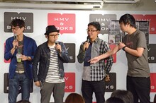 「ダブルブッキング・磁石 単独ライブDVD発売記念合同イベント」のワンシーン。左から磁石・永沢、ダブルブッキング川元、ダブルブッキング黒田、磁石・佐々木。