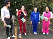 「旅ずきんちゃん」に出演する(左から)ペナルティ・ワッキー、平野ノラ、ブルゾンちえみ、ガンバレルーヤよしこ。(c)CBC