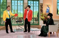 「徹子の部屋」に出演する（左から）マギー司郎、マギー審司、黒柳徹子。(c)テレビ朝日