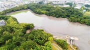 水抜き後の山田池。(c)テレビ東京
