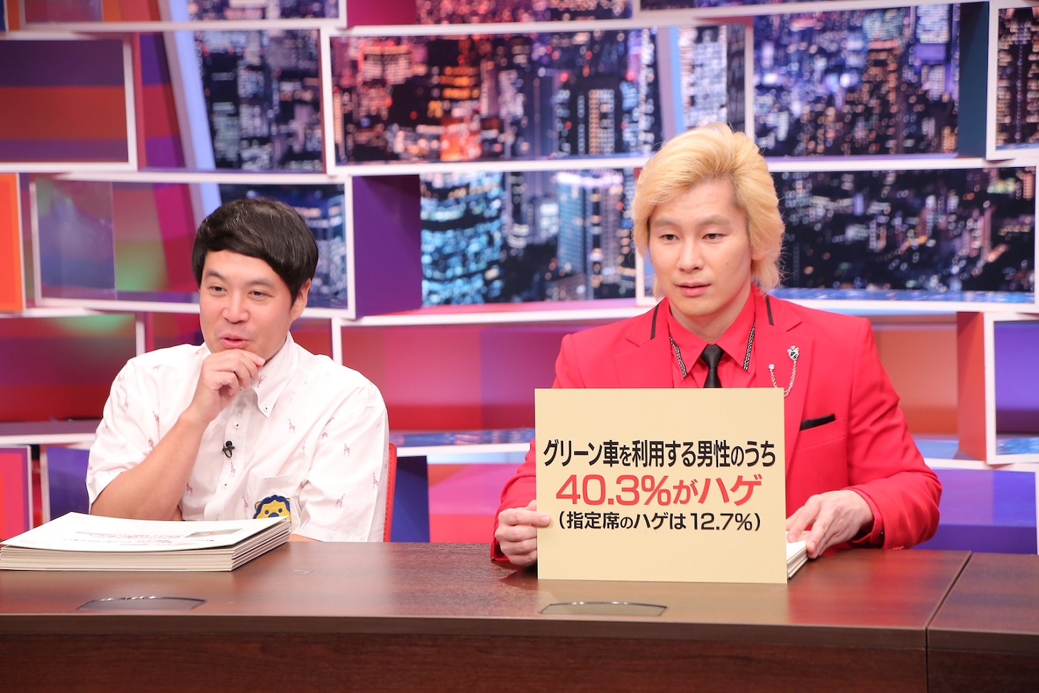 （左から）タカアンドトシ・タカ、メイプル超合金カズレーザー。(c)中京テレビ