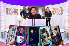 中継先の千鳥とトークする東野幸治（左）と浅越ゴエ（右）。(c)MBS