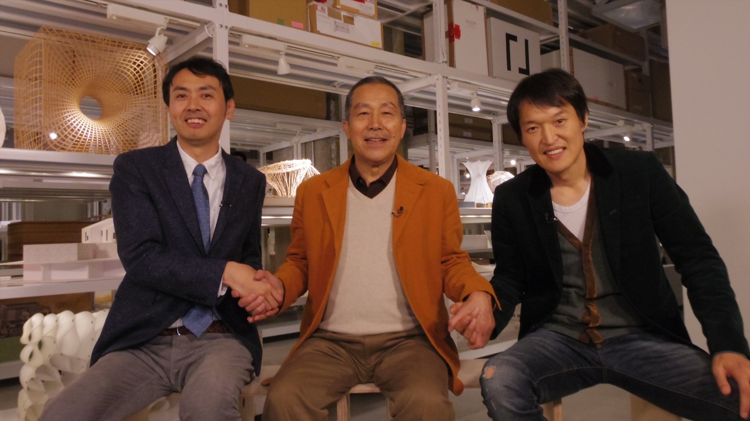 （左から）アンガールズ田中、渡辺篤史、千原ジュニア。(c)テレビ朝日