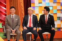 （左から）中田宏氏、レイザーラモンRG、ビスケッティ佐竹。(c)関西テレビ