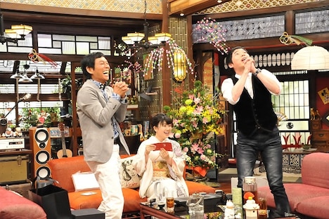 （左から）明石家さんま、福原愛、今田耕司。(c)関西テレビ