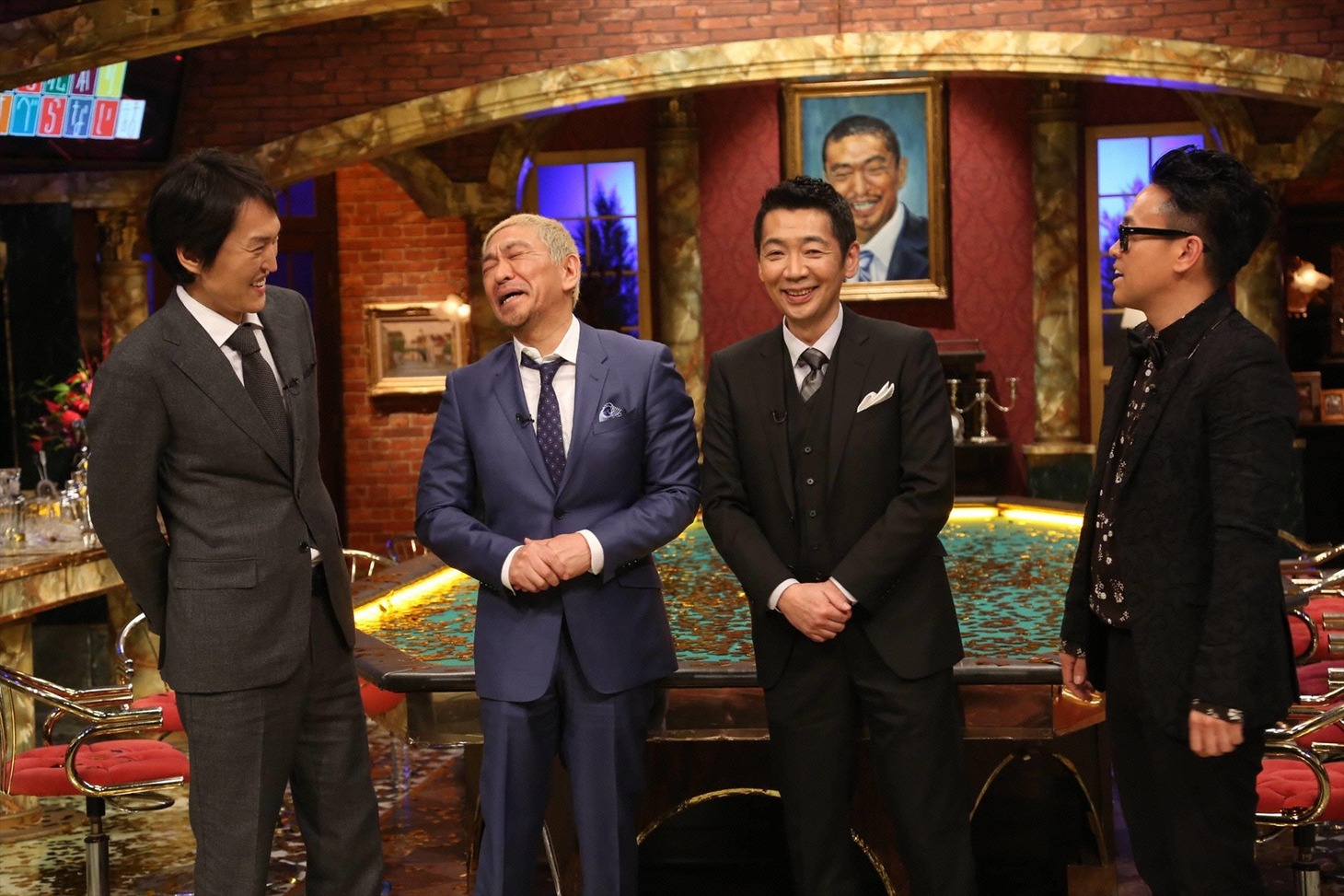 （左から）千原ジュニア、松本人志、宮根誠司、宮川大輔。(c)フジテレビ