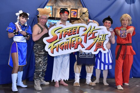 （左から）野呂佳代、ダチョウ倶楽部・寺門ジモン、山口祥義・佐賀県知事、サガット、ダチョウ倶楽部・上島、ダチョウ倶楽部・肥後。