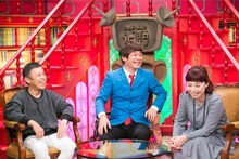 （左から）ナインティナイン岡村、銀シャリ鰻、なるみ。(c)ABC