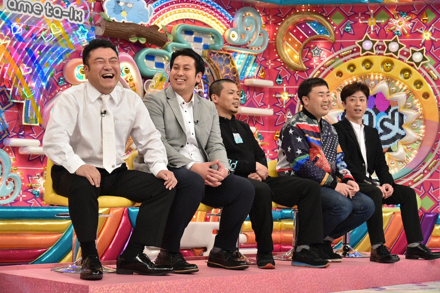 「アメトーーク！」の新企画「しゃべり出し決まってるトーーク」に挑む（左から）アンタッチャブル山崎、レインボー実方、天竺鼠・川原、フットボールアワー。(c)テレビ朝日