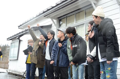 只見線乗車前の出発式の様子。