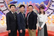 新番組「東京らふストーリー」に出演する（左から）フットボールアワー、アンタッチャブル山崎、新井恵理那。(c)テレビ朝日