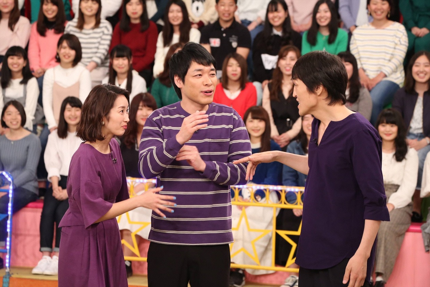 （左から）坂下千里子、麒麟・川島、千原ジュニア。(c)フジテレビ