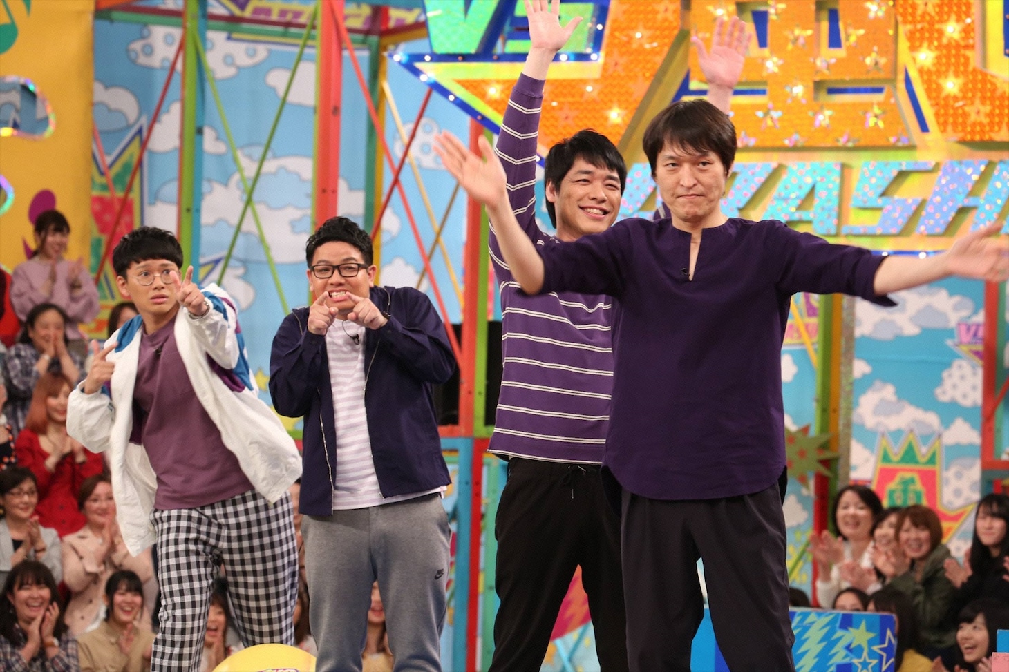 「VS嵐」に「チーム京都」として出演する（左から）ミキ、麒麟・川島、千原ジュニア。(c)フジテレビ