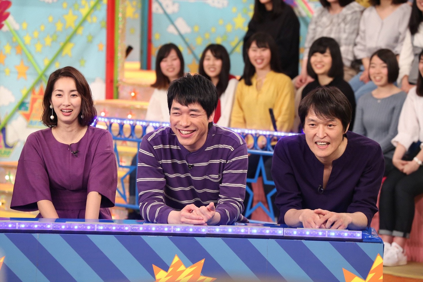 （左から）坂下千里子、麒麟・川島、千原ジュニア。(c)フジテレビ