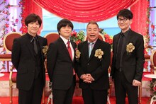 「金曜プレミアム『ウンナン出川バカリの超！休み方改革～1秒でも無駄にしない！やりたい事全部やる休日SP～」に出演する（左から）内村光良、バカリズム、出川哲朗、南原清隆。(c)フジテレビ