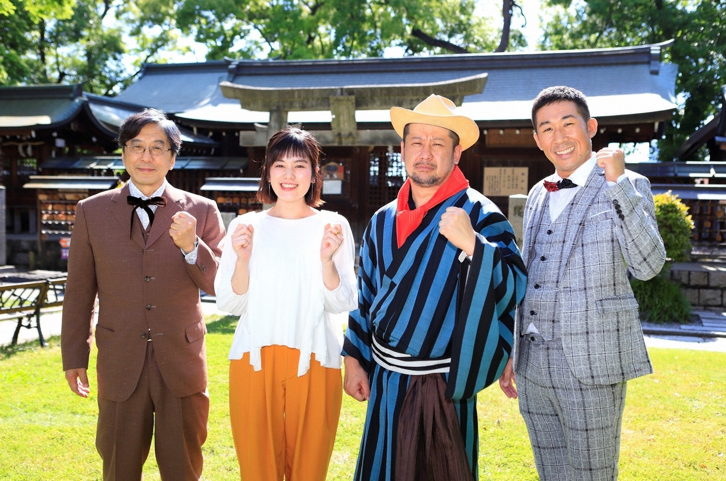 「カンテレ開局60周年特別番組 大阪アースダイバー～ケンコバ的 歴史発掘手帖～」に出演する（左から）中沢新一、筧美和子、ケンドーコバヤシ、麒麟・田村。(c)関西テレビ