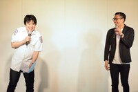 MCを務めた（左から）和賀勇介、植田マコト。