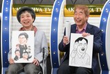 明石家さんまの似顔絵を披露する（左から）森田まさのり、蛭子能収。(c)MBS