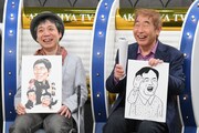 明石家さんまの似顔絵を披露する（左から）森田まさのり、蛭子能収。(c)MBS