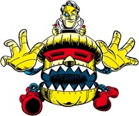 天才科学者・シタラ（上）とバナナモンスター・ヒムラ（下）。