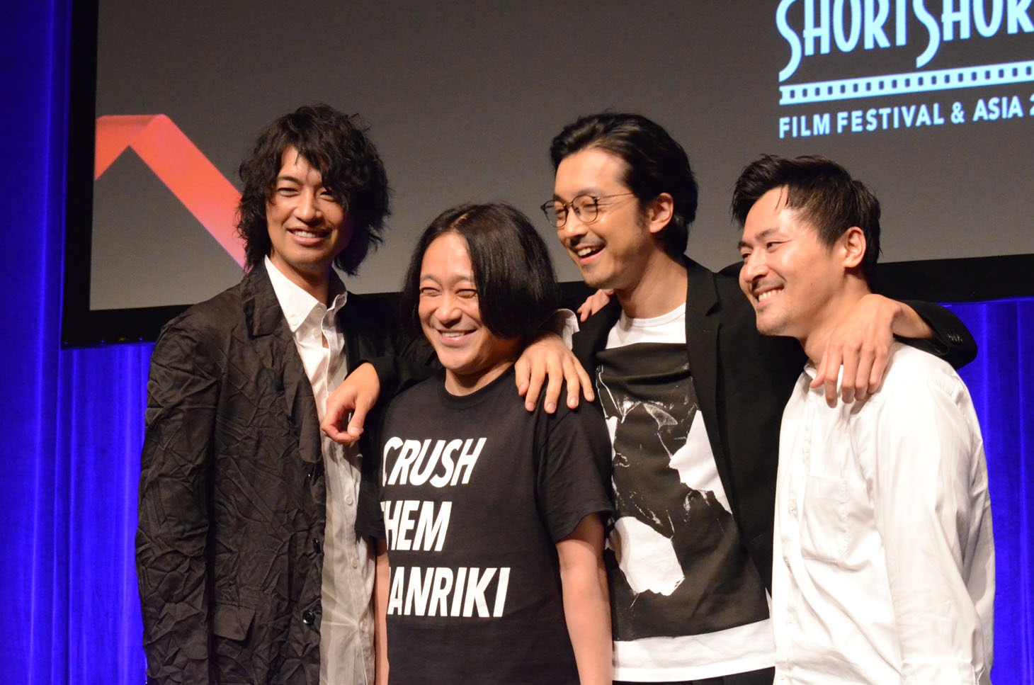 本日6月21日、「チーム万力 presents ショートフィルムの未来地図」に登壇したチーム万力。（左から）斎藤工、永野、金子ノブアキ、清水康彦監督。