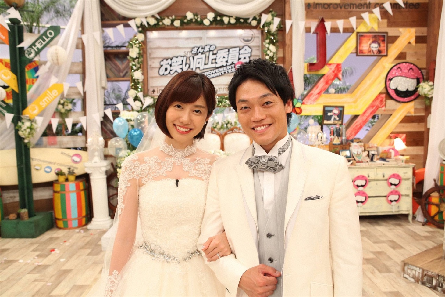 おばたのお兄さんと山崎夕貴アナ（左）。(c)フジテレビ