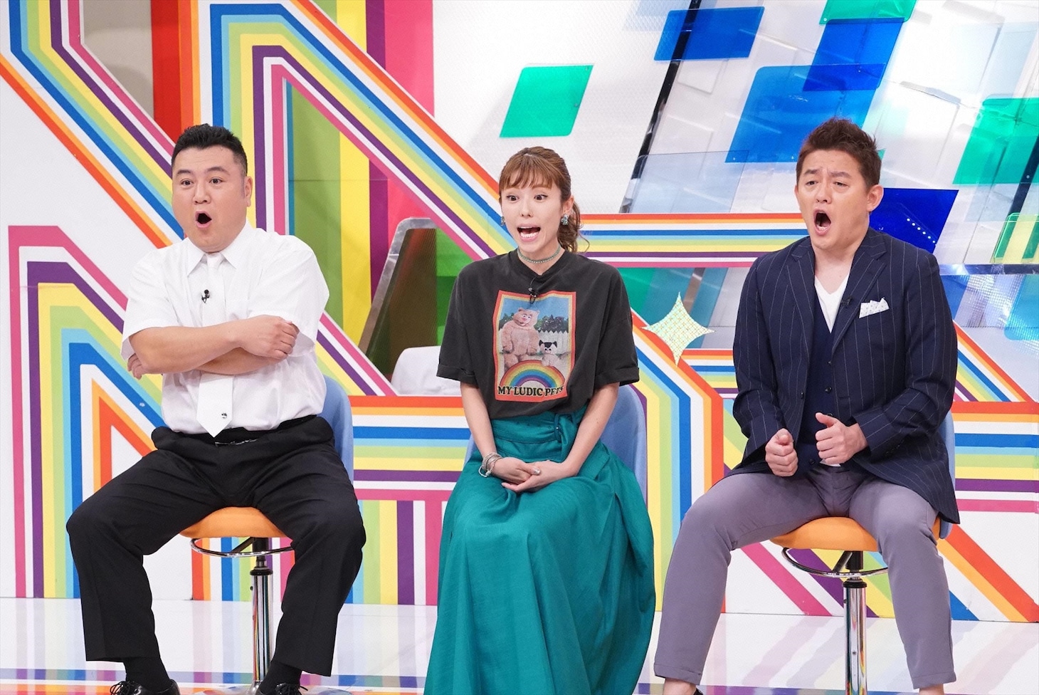 （左から）アンタッチャブル山崎、若槻千夏、スピードワゴン井戸田。(c)フジテレビ