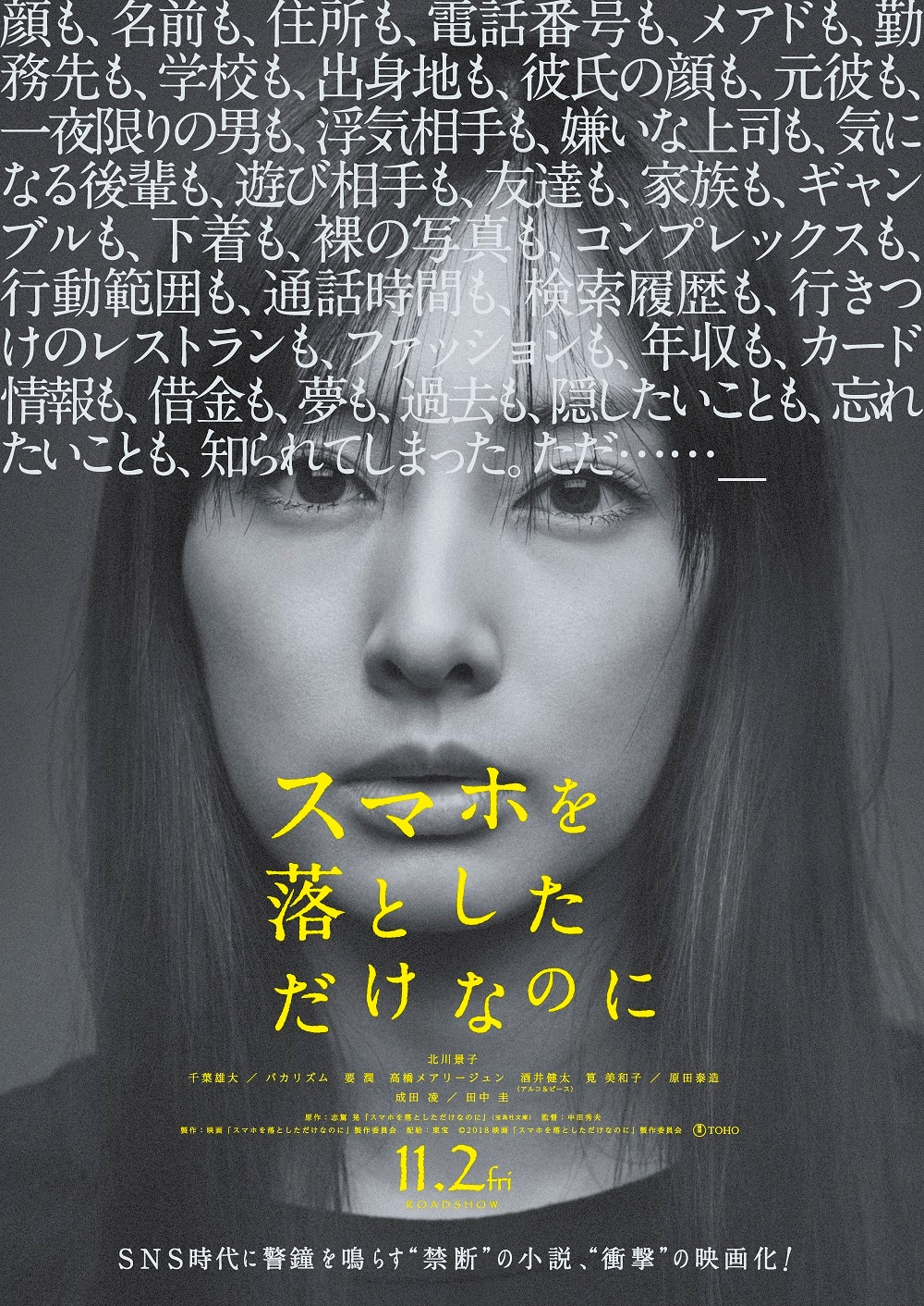 映画「スマホを落としただけなのに」のティザーチラシ。